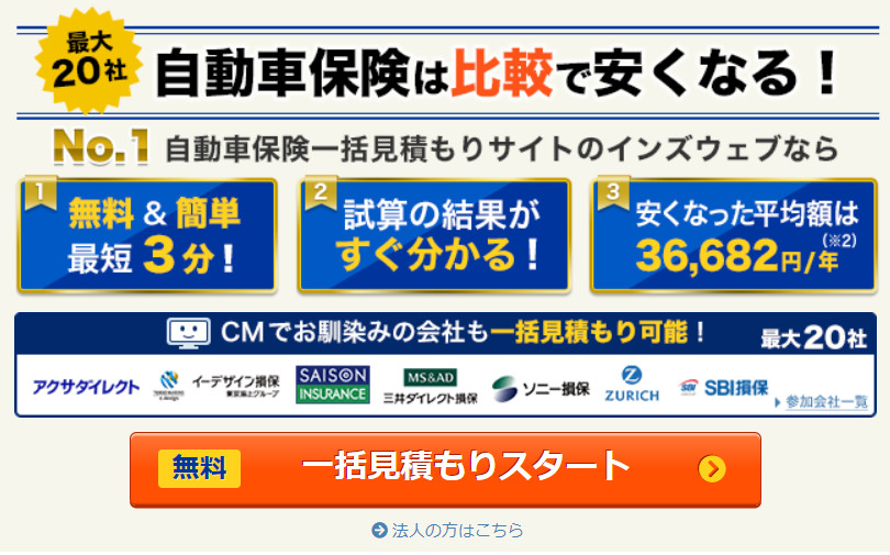 Vào trang insweb và chọn 一括見積もりスタート